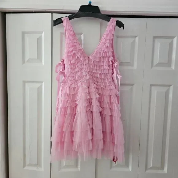 LoveShackFancy Pink Sleeveless v-Neckline Minya Mini Dress Size 4 - Picture 7 of 12
